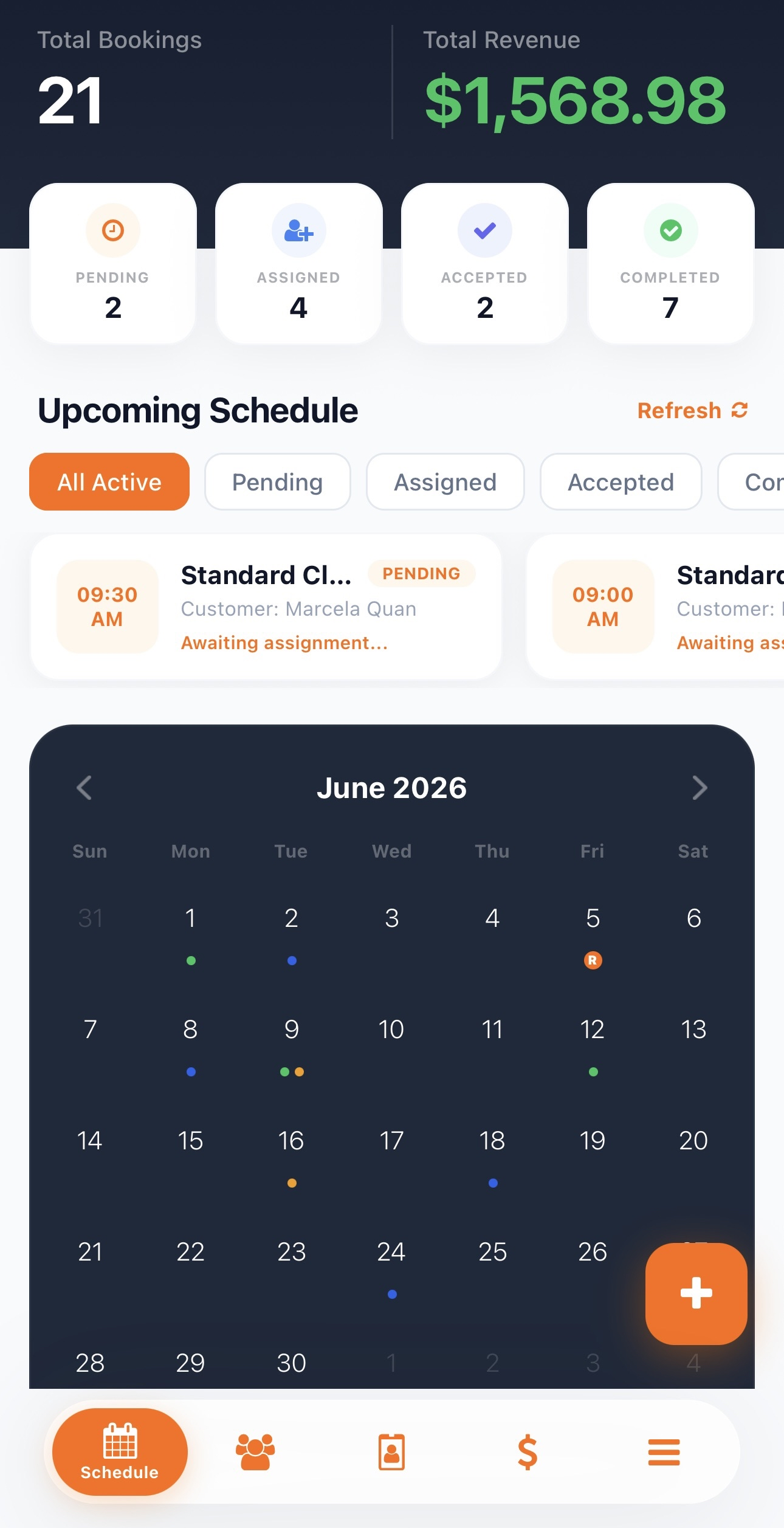 Bookings at a glance